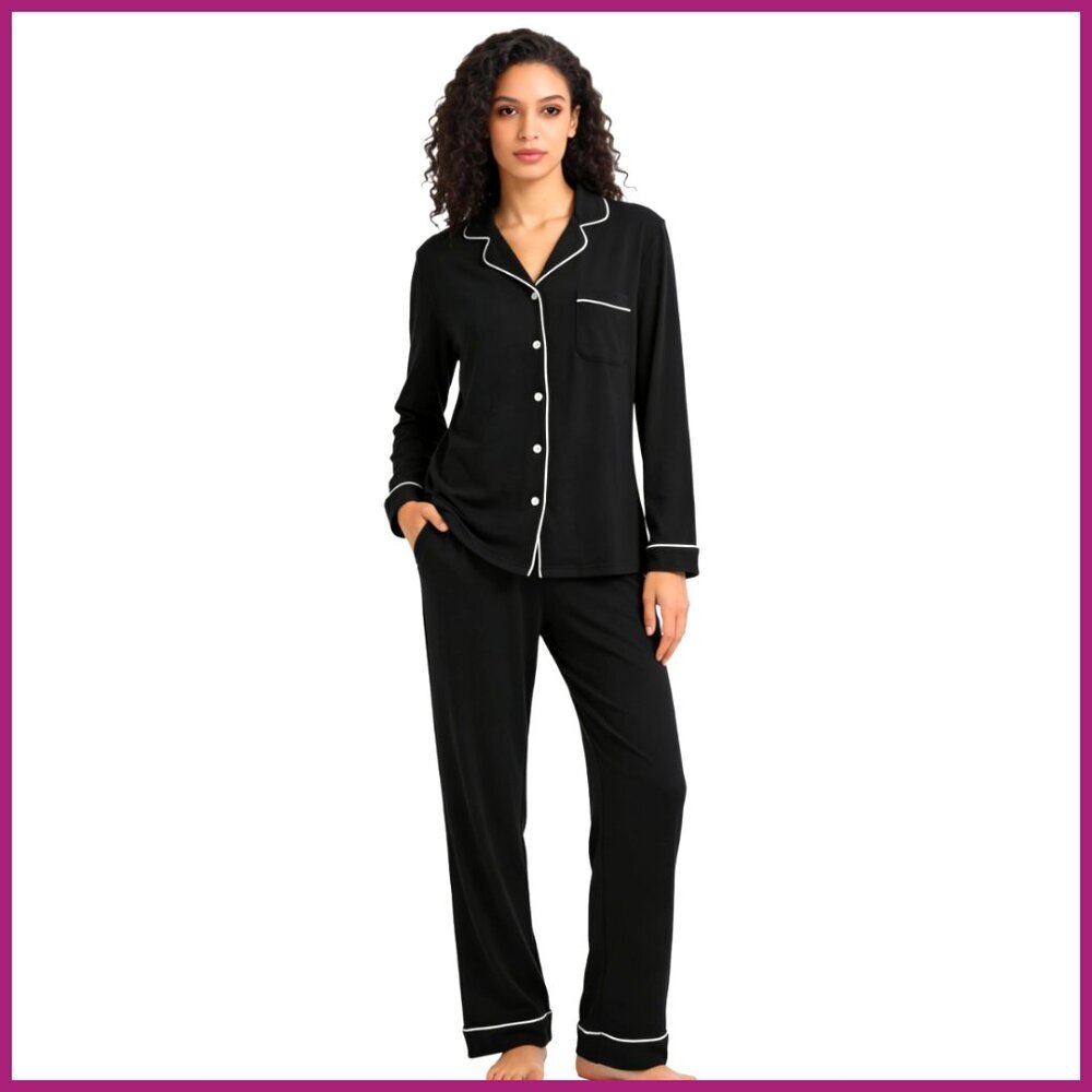 Soft Blended Cotton Long Sleeve Pajama Set with Pockets
